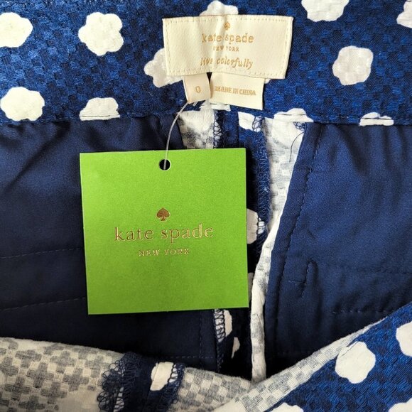 NWT Kate Spade Blue Jacquard Cloud Polka Dot High Waisted Cropped Pants - Picture 12 of 14
